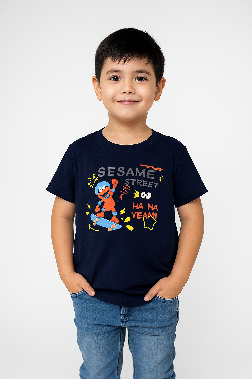 Cute Kids Navy Blue Printed T-Shirt