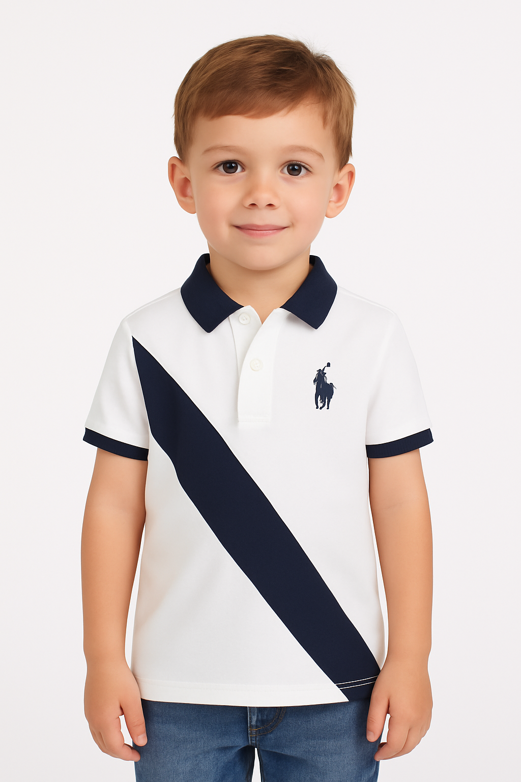 Cute Kids Black Stripe White Polo Shirt