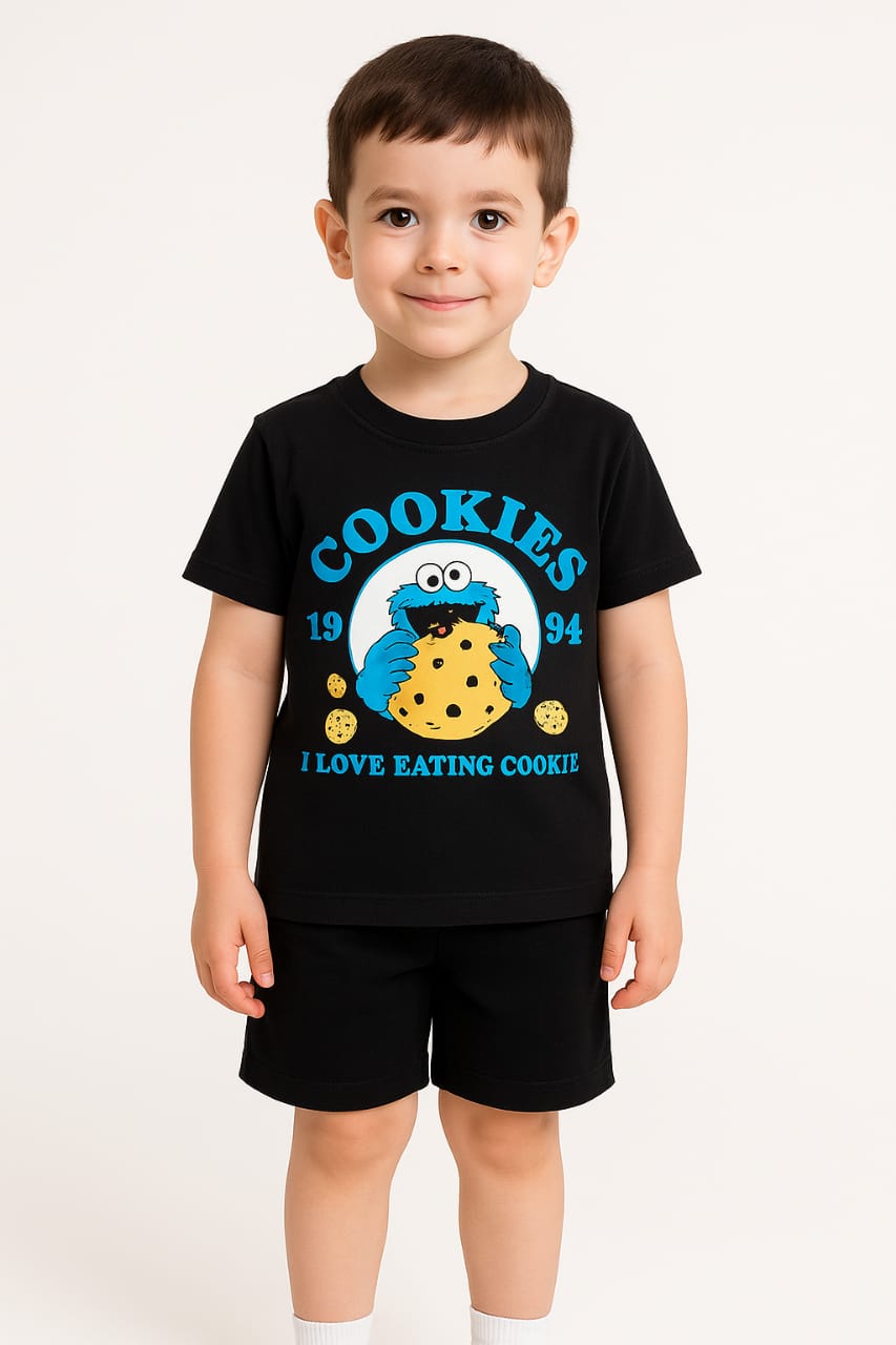 Cute Kids Black Printed T-shirt with Shorts