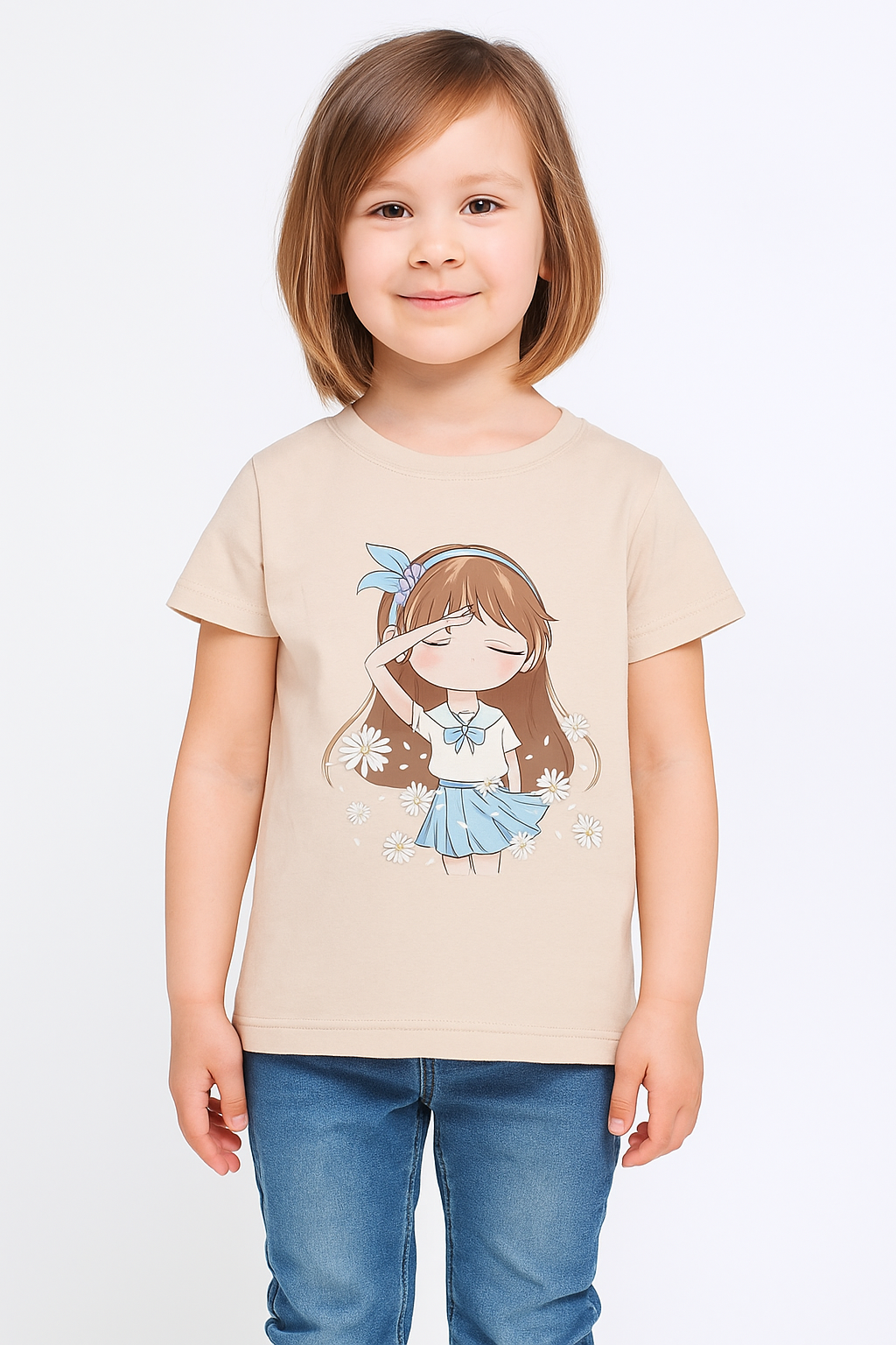 Cute Kids beige colour printed T-shirt