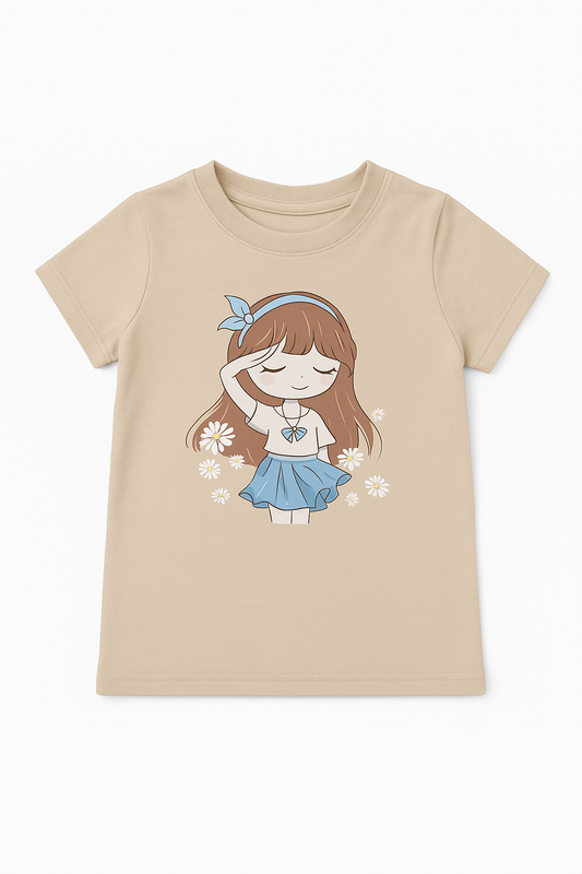 Cute Kids beige colour printed T-shirt